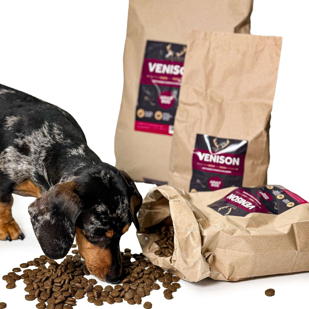 Grain-free venison dog food combined with sweet potato and mulberry for optimal canine health.