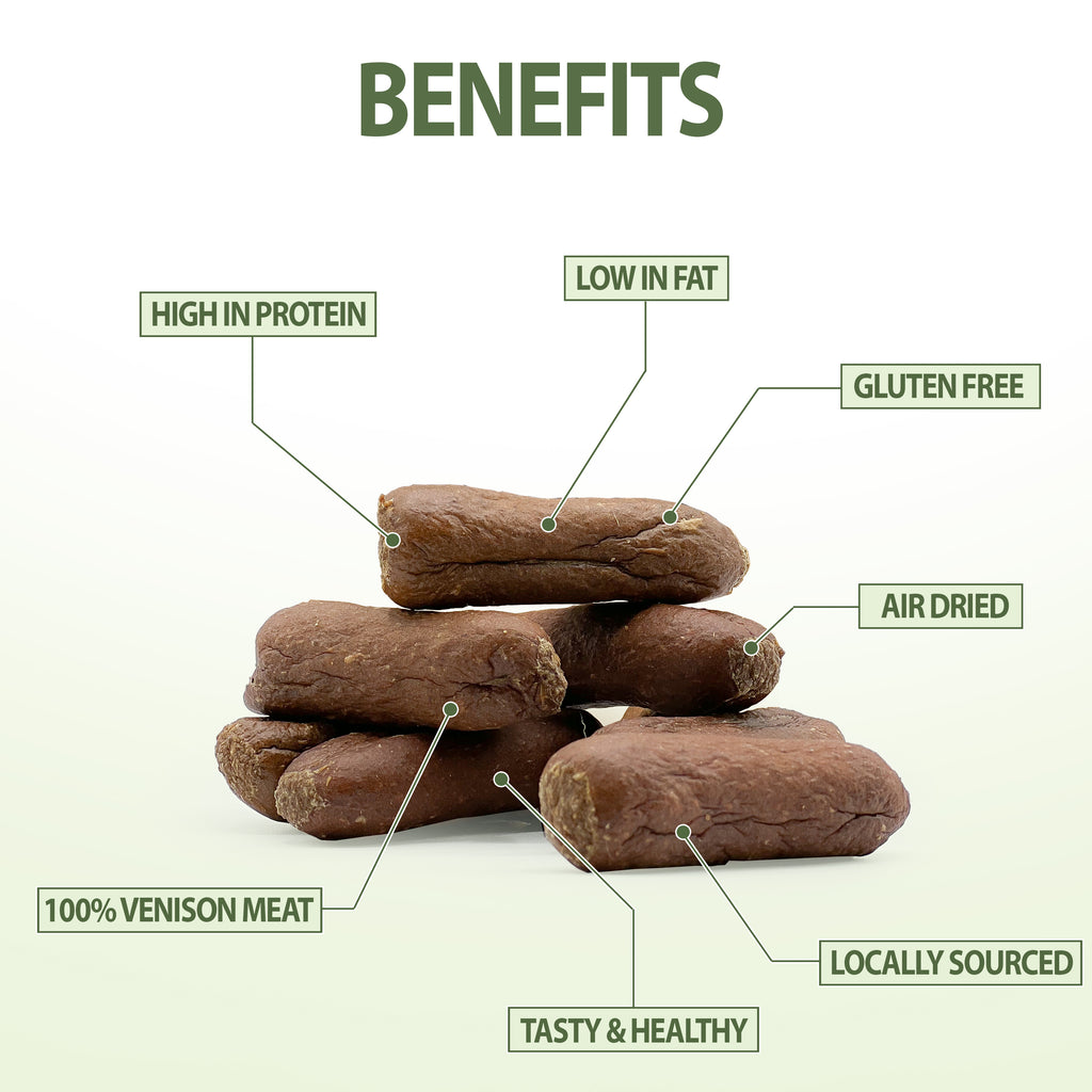 Ideal for sensitive dogs, our Venison Sausages are grain-free