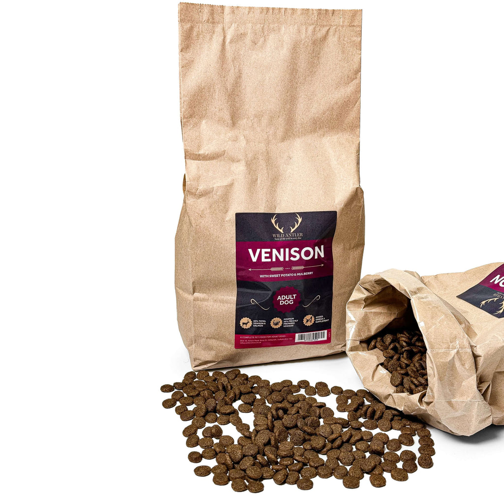 Venison and salmon complete dog food , for balanced healthy dog diet.