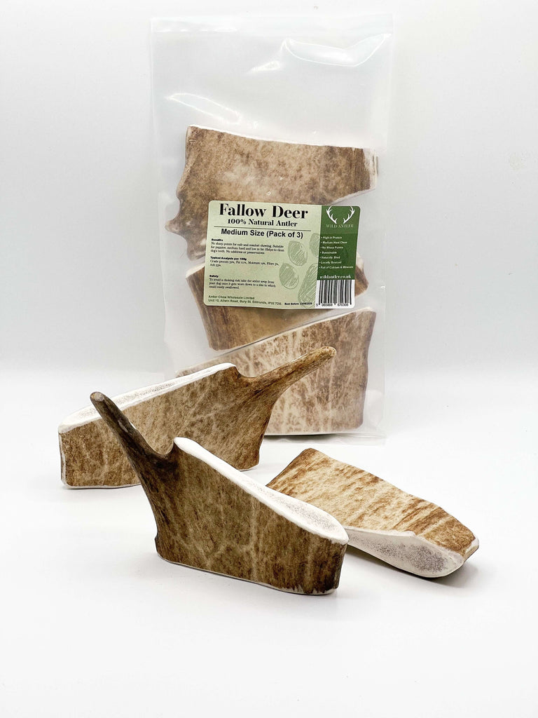 Fallow Deer M size Dog Chews, available in a bundle of three.