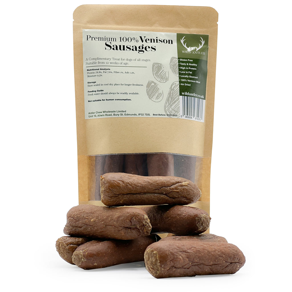 These sausages are rich in protein and low in fat, providing a healthy, delicious treat that supports your dog’s muscle development